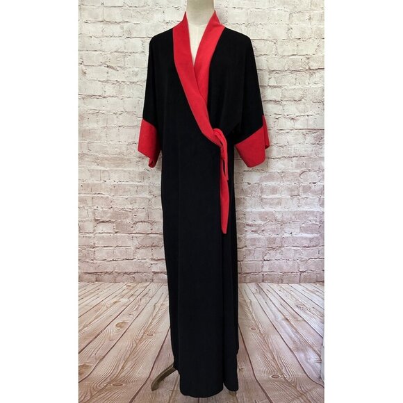 Vintage 60s Mod Glam Black Velvet Velour Robe Large OSFM Emo Goth Paula Kay JMR - Picture 1 of 3